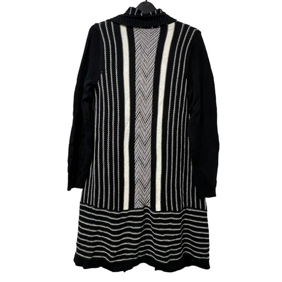 Chico’s Long Open Front Black White Cardigan Size Small - Picture 2 of 4